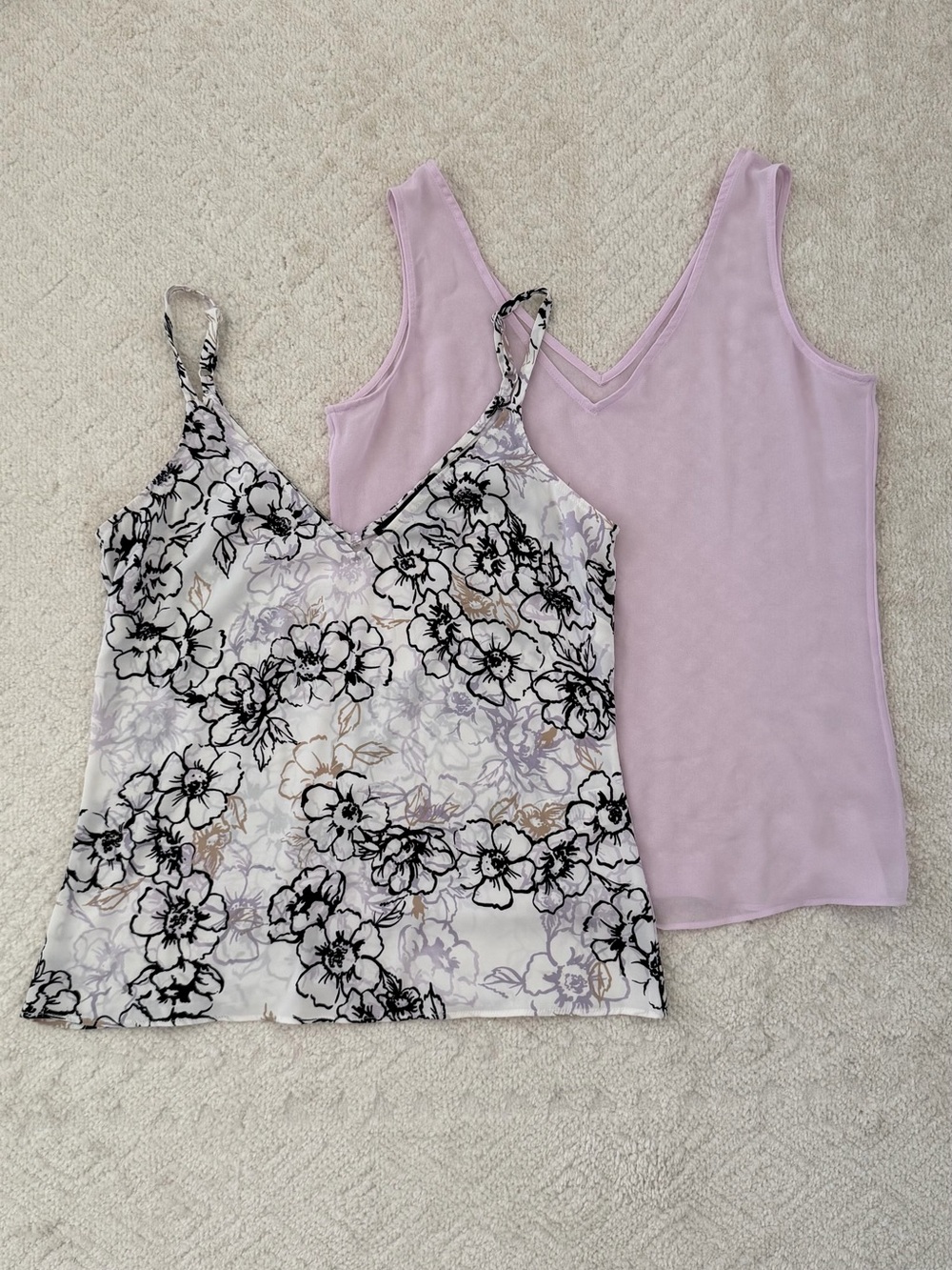 White House Black Market Lavender Floral Layered Tank Top